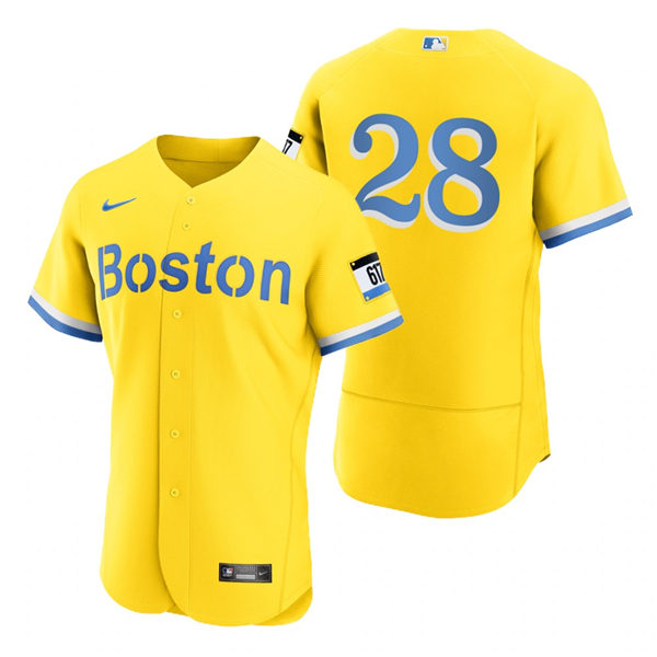 Men's Boston Red Sox #28 J.D. Martinez Yellow 2021 Nike MLB City Connect Jersey