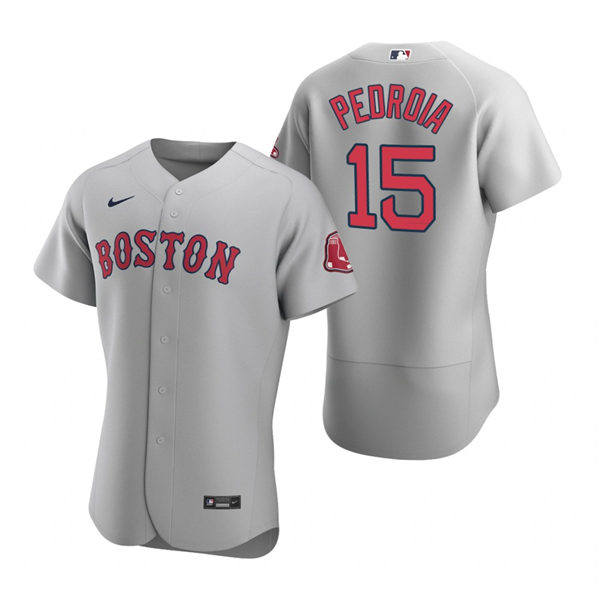Men's Boston Red Sox #15 Dustin Pedroia Nike Gray Road Flex Base Jersey