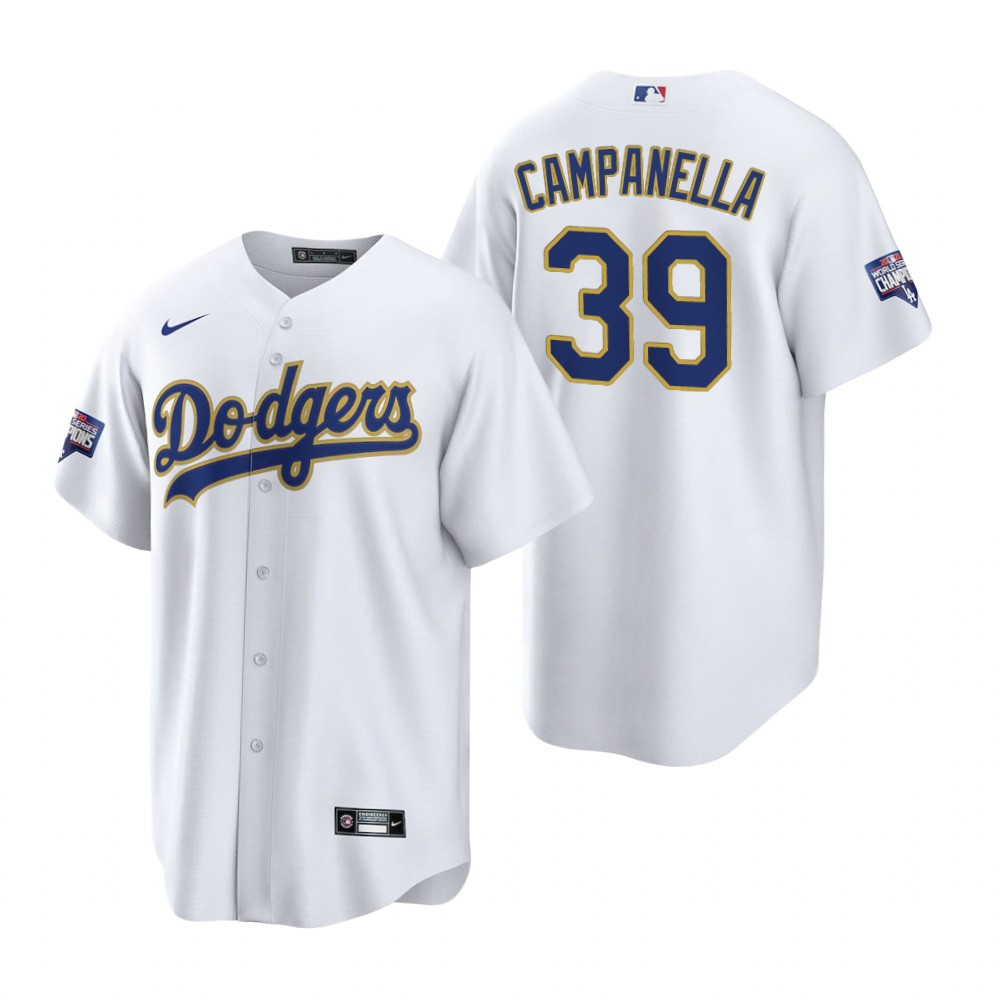 Men's Los Angeles Dodgers #39 Roy Campanella Nike White/Gold 2021 Gold Program Player Jersey