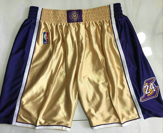 Men's Los Angeles Lakers #8 #24 Kobe Bryant Gold 1996-2016 The Hall of Fame Throwback Shorts