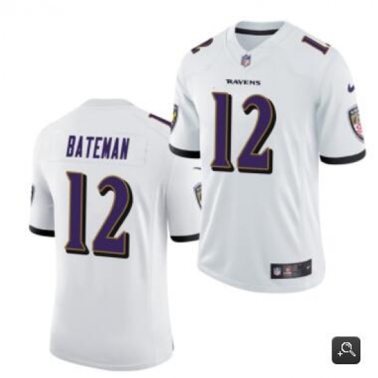 Men's Baltimore Ravens #12 Rashod Bateman Nike White Vapor Untouchable Limited Jersey