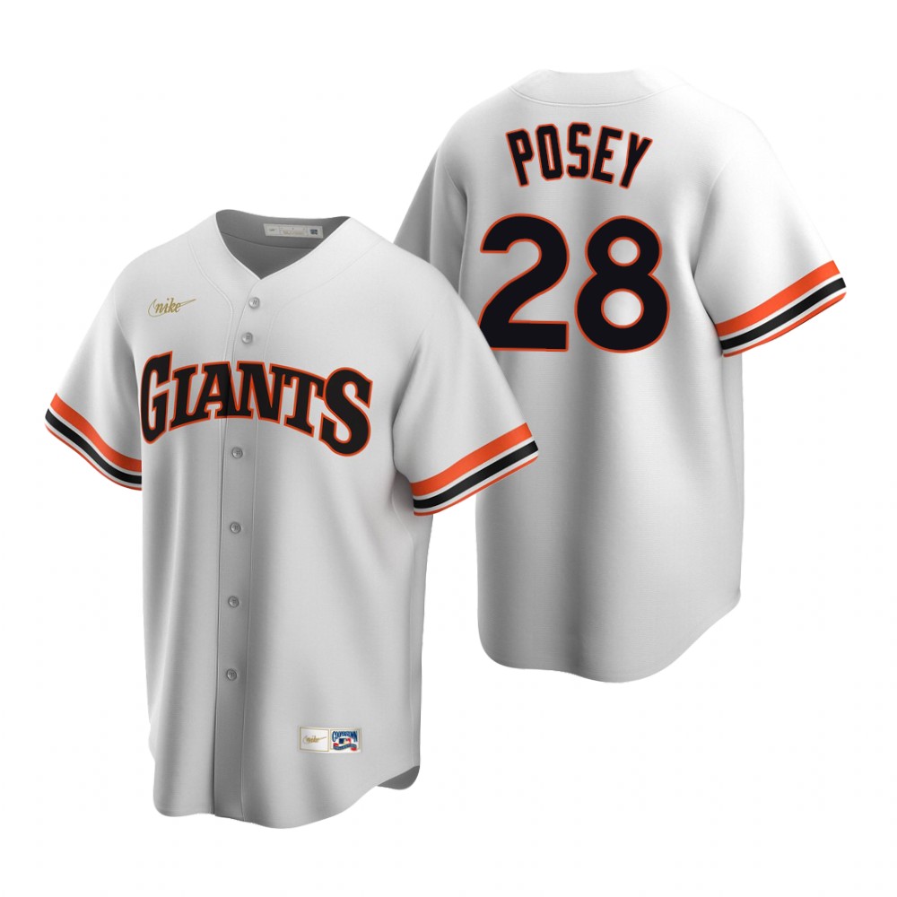 Men's San Francisco Giants #28 Buster Posey Nike Home White Cooperstown Collection Jersey