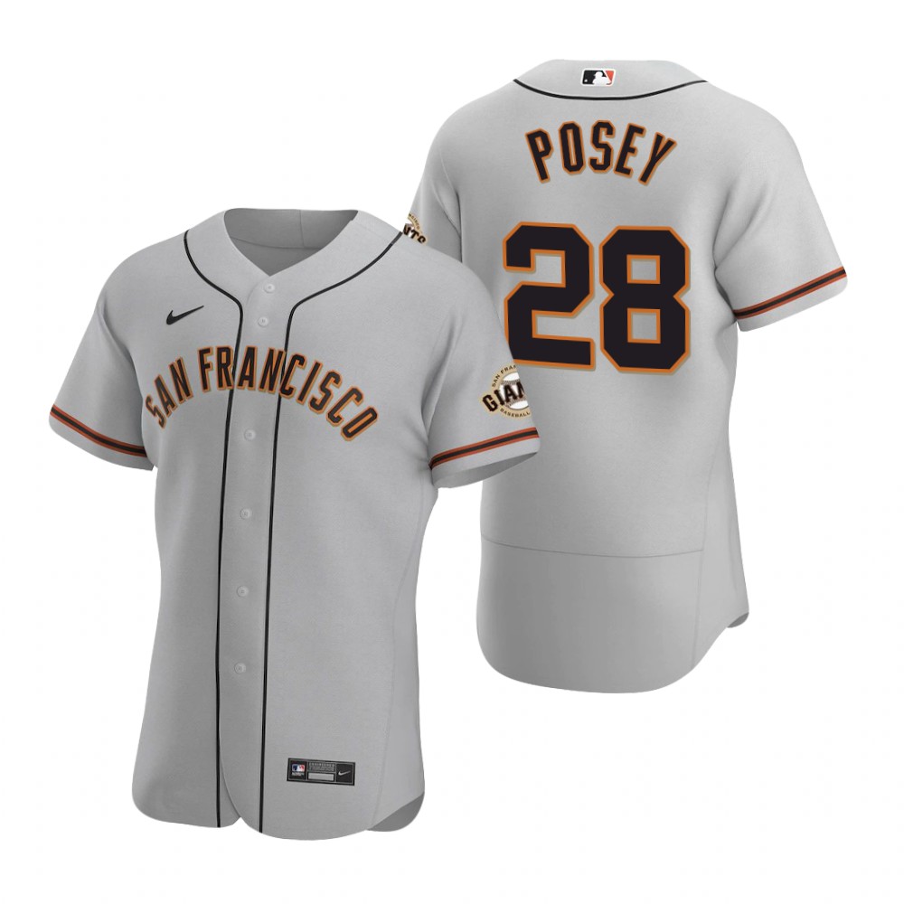 Men's San Francisco Giants #28 Buster Posey Nike Grey Road Flexbase Jersey