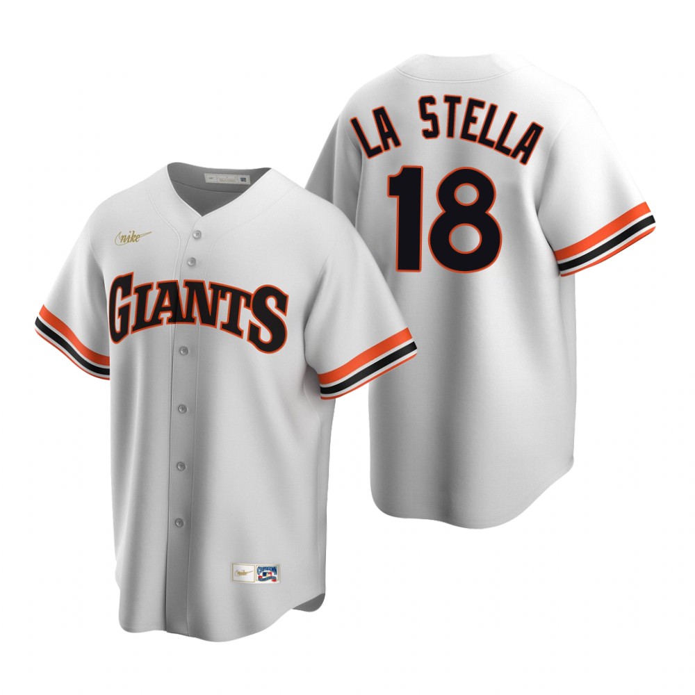 Men's San Francisco Giants #18 Tommy La Stella Nike Home White Cooperstown Collection Jersey