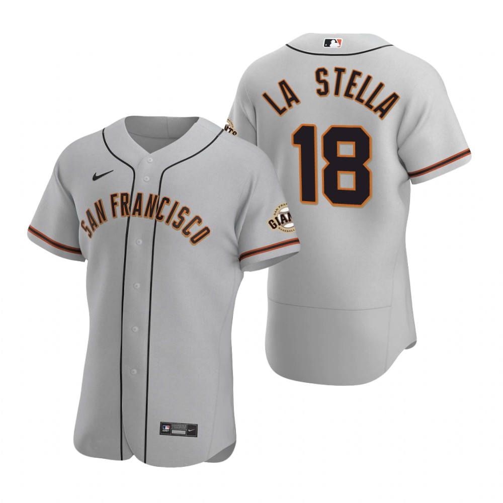 Men's San Francisco Giants #18 Tommy La Stella Nike Grey Road Flexbase Jersey