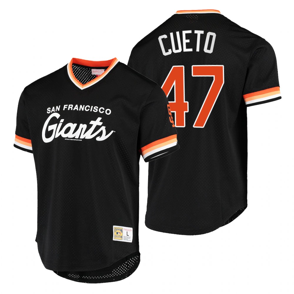 Men's San Francisco Giants #47 Johnny Cueto Mitchell & Ness Black Mesh Cooperstown Collection Jersey Men's San Francisco Giants #47 Johnny Cueto Mitchell & Ness Black Mesh Cooperstown Collection Jersey