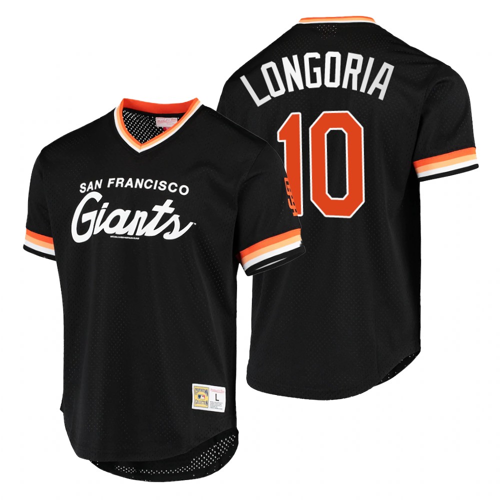 Men's San Francisco Giants #10 Evan Longoria Mitchell & Ness Black Mesh Cooperstown Collection Jersey