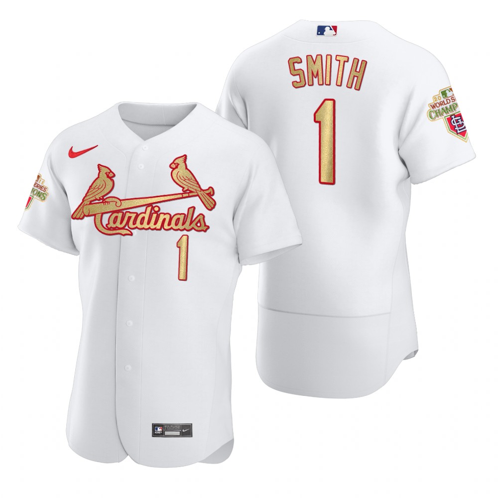Men's St. Louis Cardinals #1 Ozzie Smith Nike White Gold 2011 World Series Champions Jersey