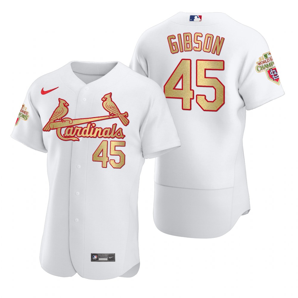 Men's St. Louis Cardinals #45 Bob Gibson Nike White Gold 2011 World Series Champions Jersey Men's St. Louis Cardinals #45 Bob Gibson Nike White Gold 2011 World Series Champions Jersey