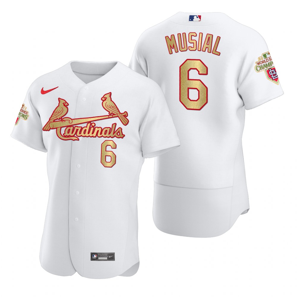 Men's St. Louis Cardinals #6 Stan Musial Nike White Gold 2011 World Series Champions Jersey