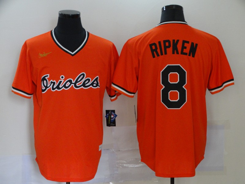 Men's Baltimore Orioles Retired Player #8 Cal Ripken Jr. Orange Pullover Nike Cooperstown Collection Jersey