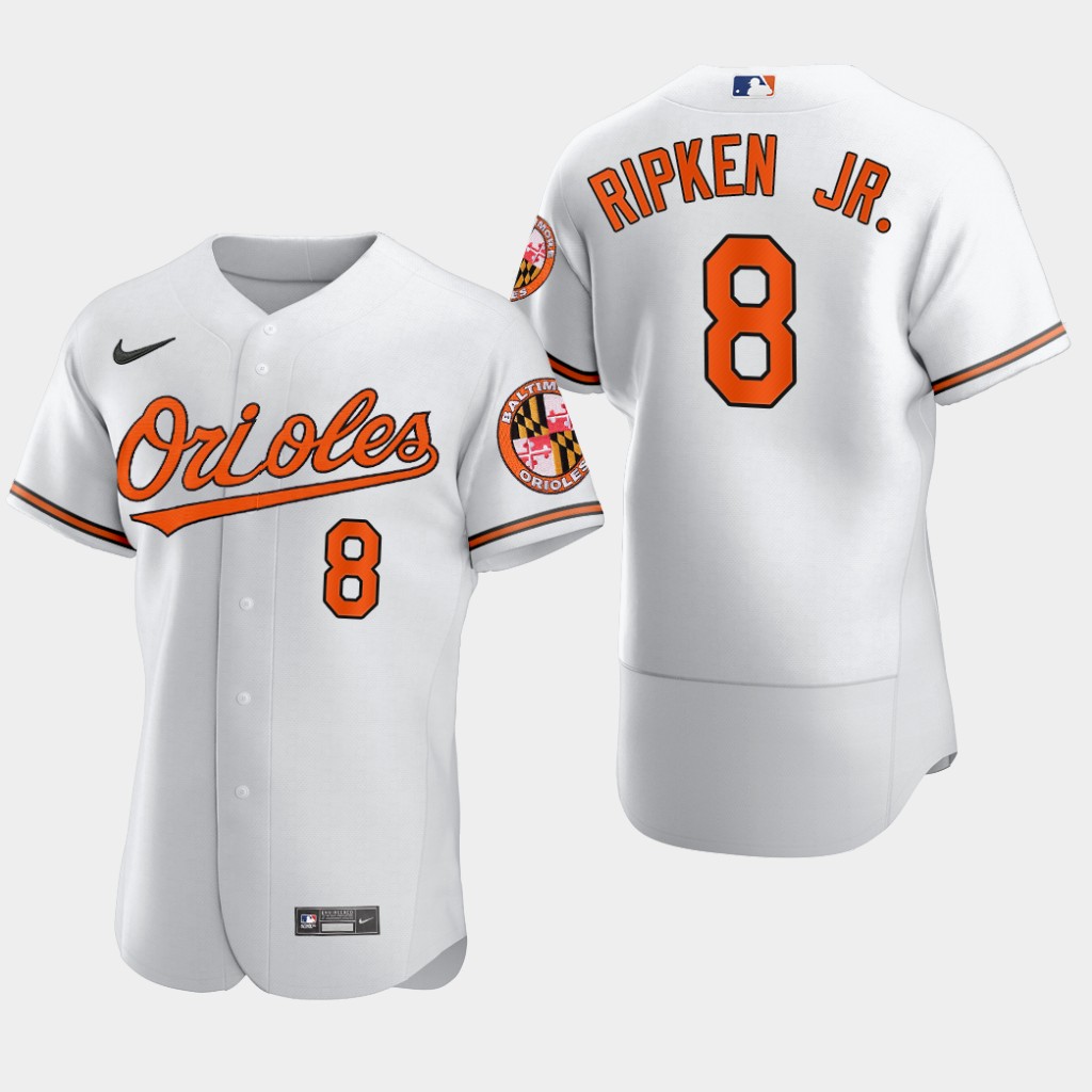 Men's Baltimore Orioles Retired Player #8 Cal Ripken Jr. Nike Home White Flexbase Jersey