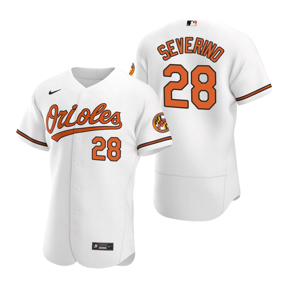 Men's Baltimore Orioles #28 Pedro Severino Nike Home White Flexbase Jersey
