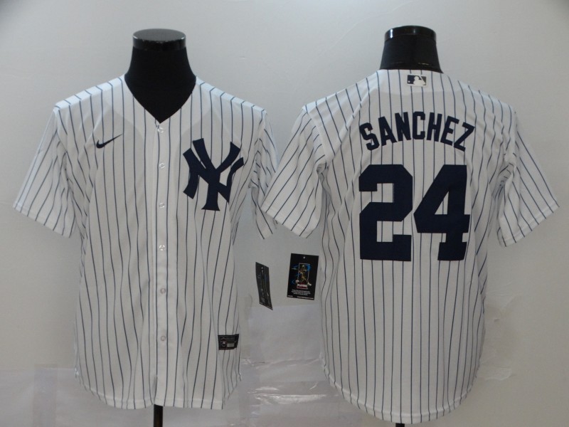 Youth New York Yankees #24 Gary Sanchez Nike White Navy Jersey