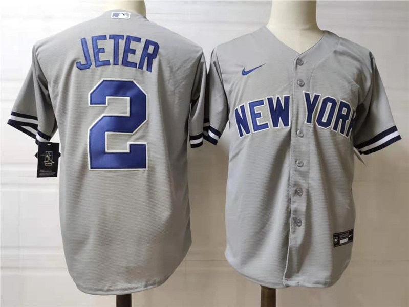 Youth York Yankees #2 Derek Jeter Nike Gey With Name Jersey