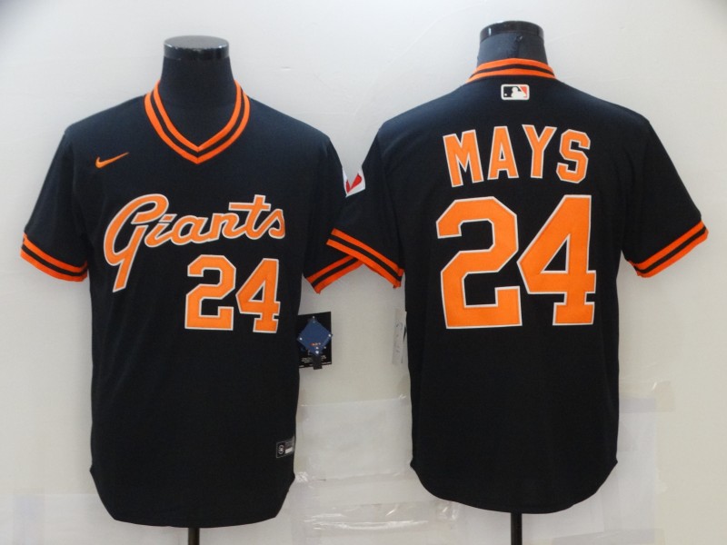 Men's San Francisco Giants Retired Players #24 Willie Mays Nike Black Pullover Cooperstown Collection Jersey
