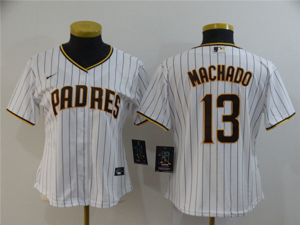 Women's San Diego Padres #13 Manny Machado Nike White Pinstripe Jersey Women's San Diego Padres #13 Manny Machado Nike White Pinstripe Jersey