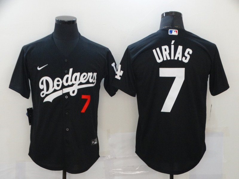 Men's Los Angeles Dodgers #7 Julio Urias Nike Black Fashion Flex base Baseball Jersey Men's Los Angeles Dodgers #7 Julio Urias Nike Black Fashion Flex base Baseball Jersey