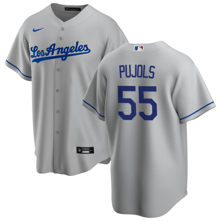Men's Los Angeles Dodgers #55 Albert Pujols Grey Los Angeles Nike Cool base Baseball Jersey