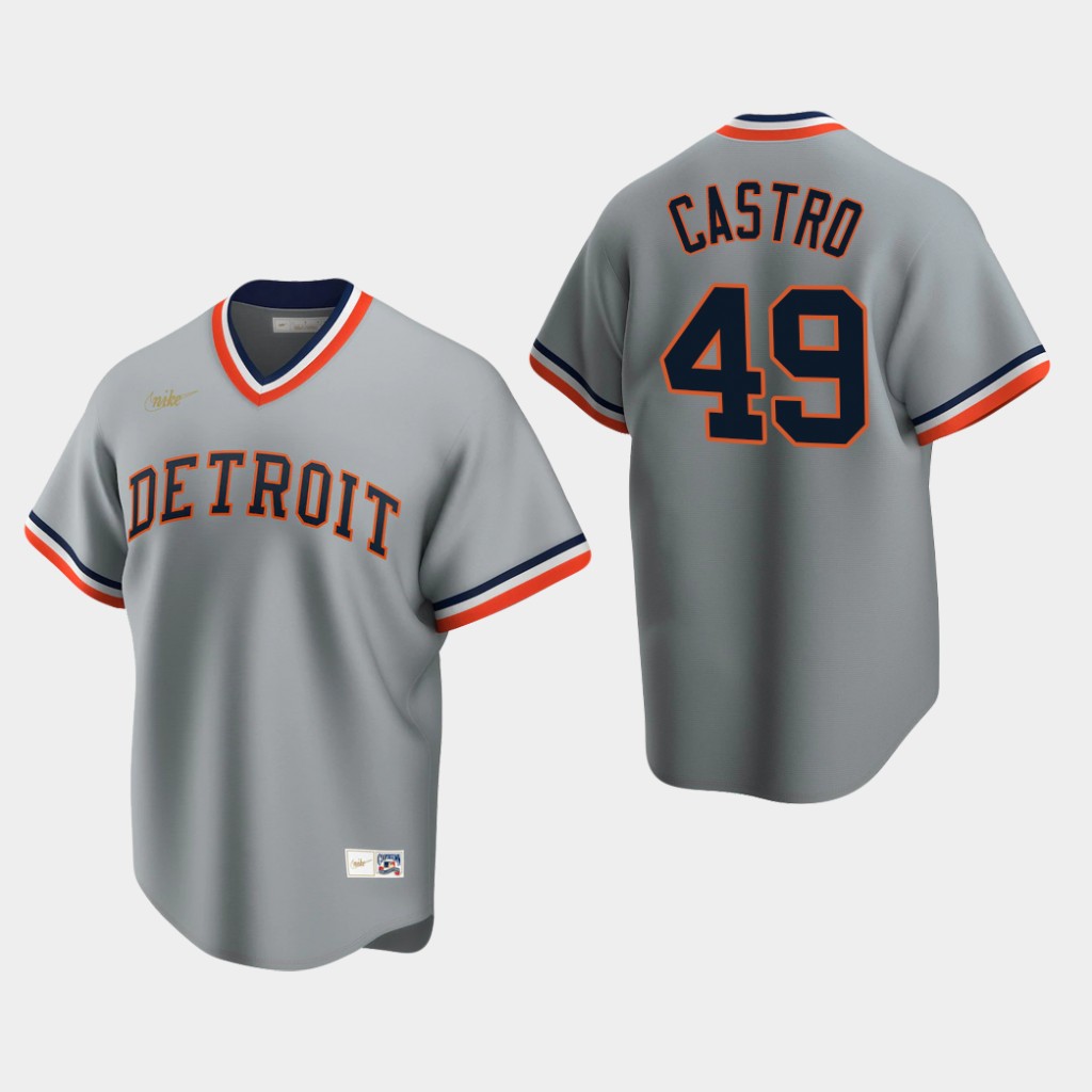 Men's Detroit Tigers #49 Willi Castro Nike Gray Cooperstown Collection Jersey