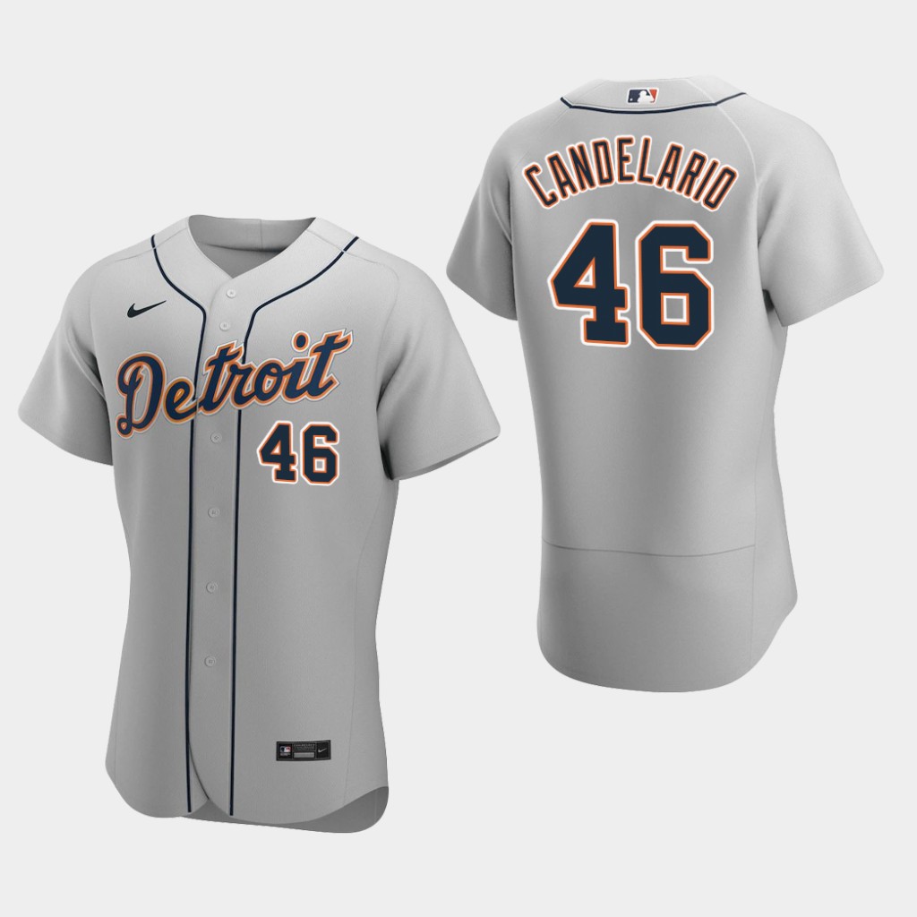 Men's Detroit Tigers #46 Jeimer Candelario Nike Gray Road Flex base Jersey