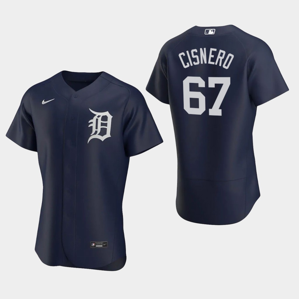 Men's Detroit Tigers #67 Jose Cisnero Nike Navy Alternate White Team Logo Flex base Jersey
