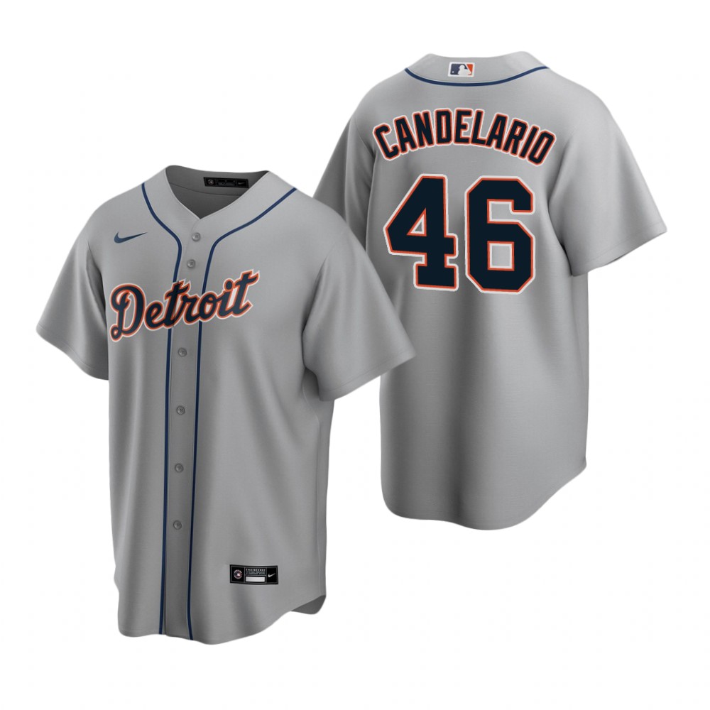 Men's Detroit Tigers #46 Jeimer Candelario Nike Grey Road Cool Base Jersey