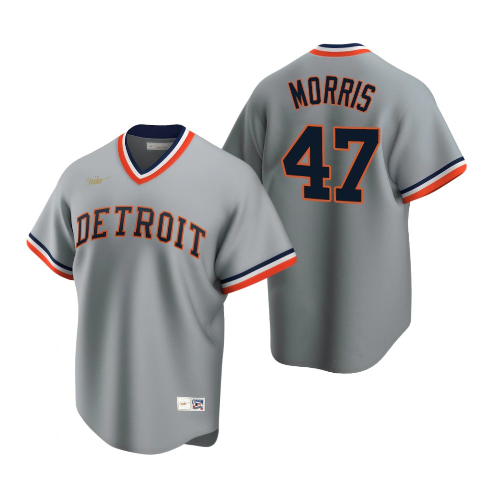 Men's Detroit Tigers Retired Player #47 Jack Morris Nike Gray Cooperstown Collection Jersey