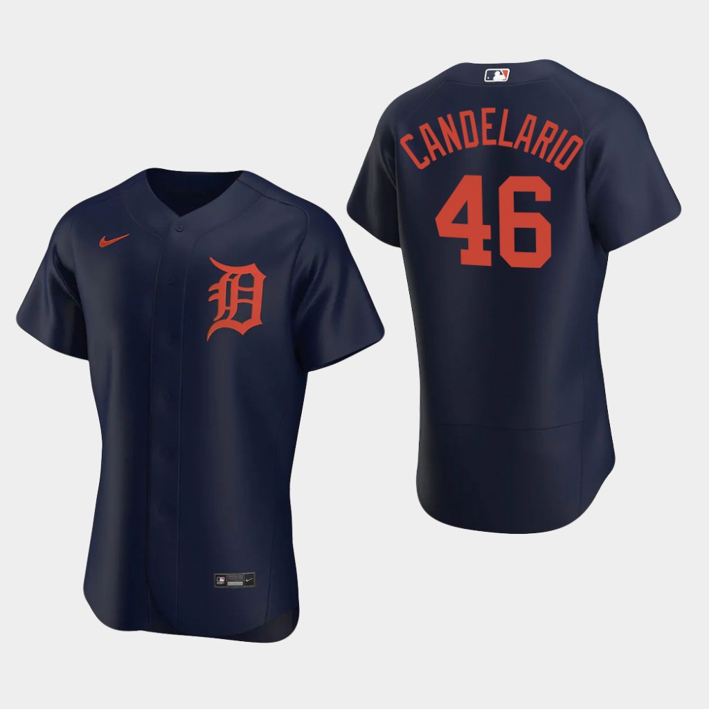 Men's Detroit Tigers #46 Jeimer Candelario Nike Navy Orange Flex base Jersey