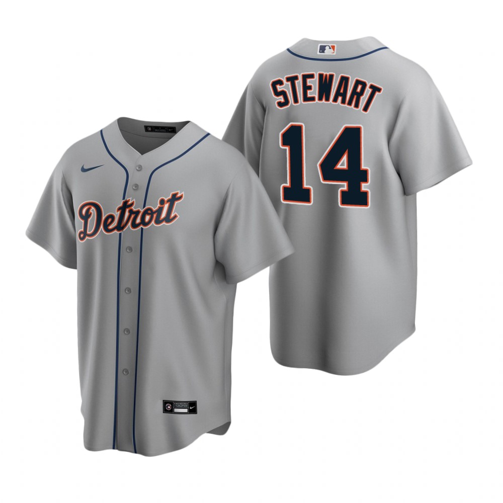 Men's Detroit Tigers #14 Christin Stewart Nike Grey Road Cool Base Jersey