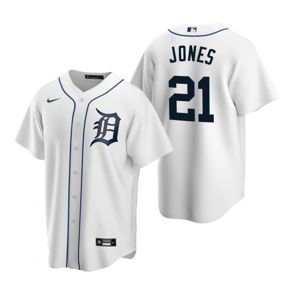 Men's Detroit Tigers #21 JaCoby Jones Nike White Home Cool Base Jersey