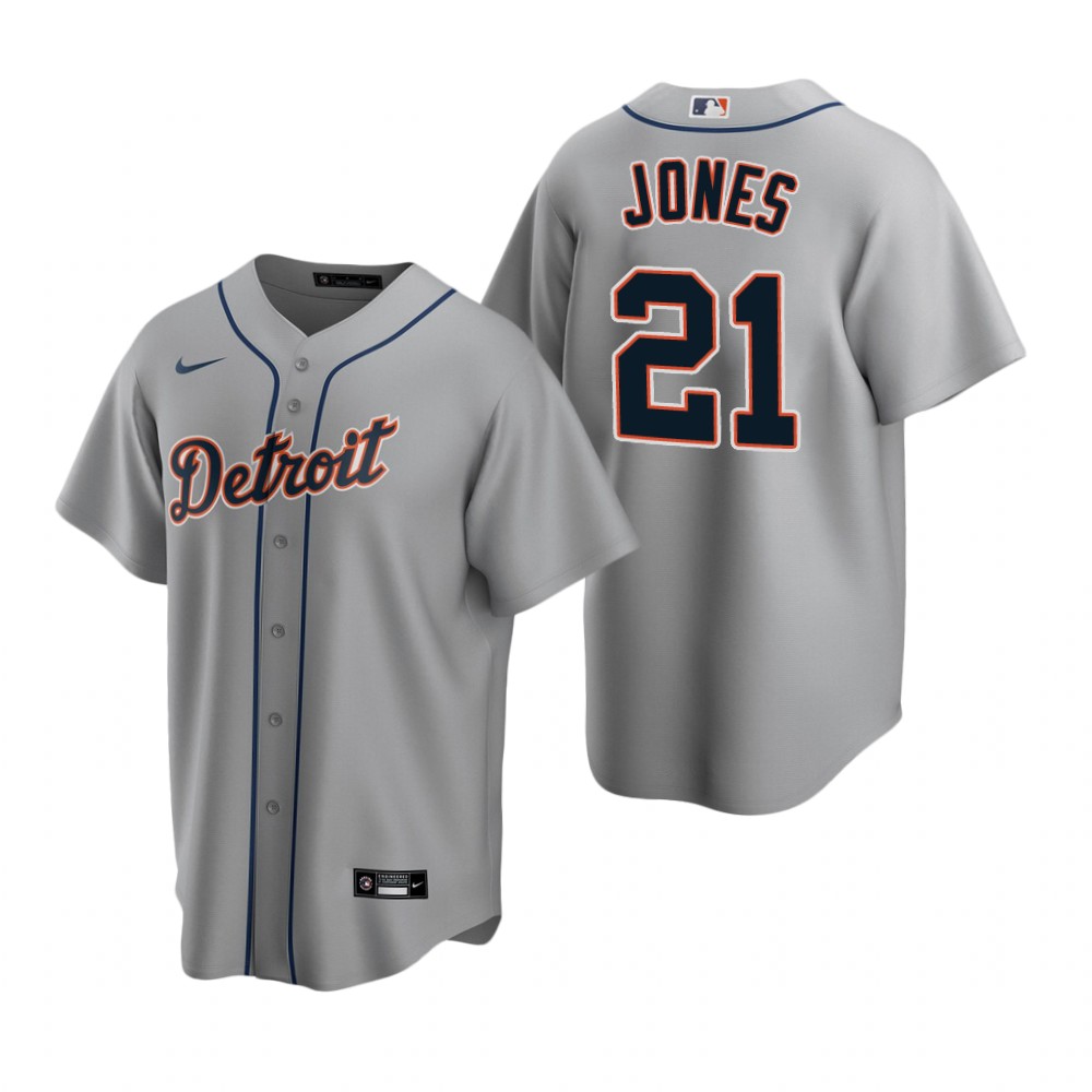 Men's Detroit Tigers #21 JaCoby Jones Nike Grey Road Cool Base Jersey