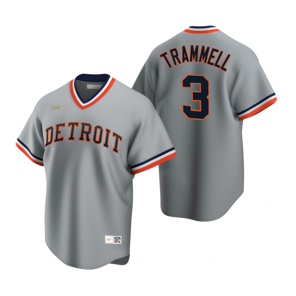 Men's Detroit Tigers Retired Player #3 Alan Trammell Nike Gray Cooperstown Collection Jersey