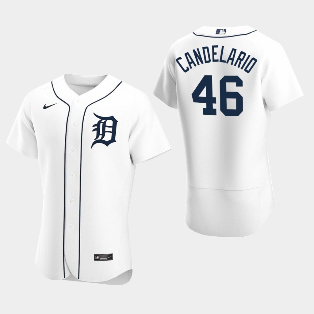 Men's Detroit Tigers #46 Jeimer Candelario Nike Home White Flex base Jersey