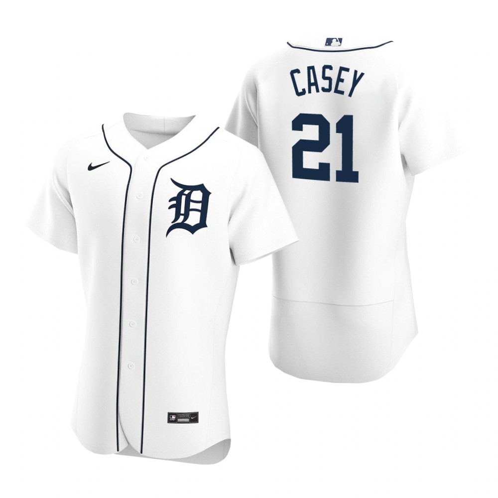 Men's Detroit Tigers Retired Player #21 Sean Casey Nike Home White Flex base Jersey