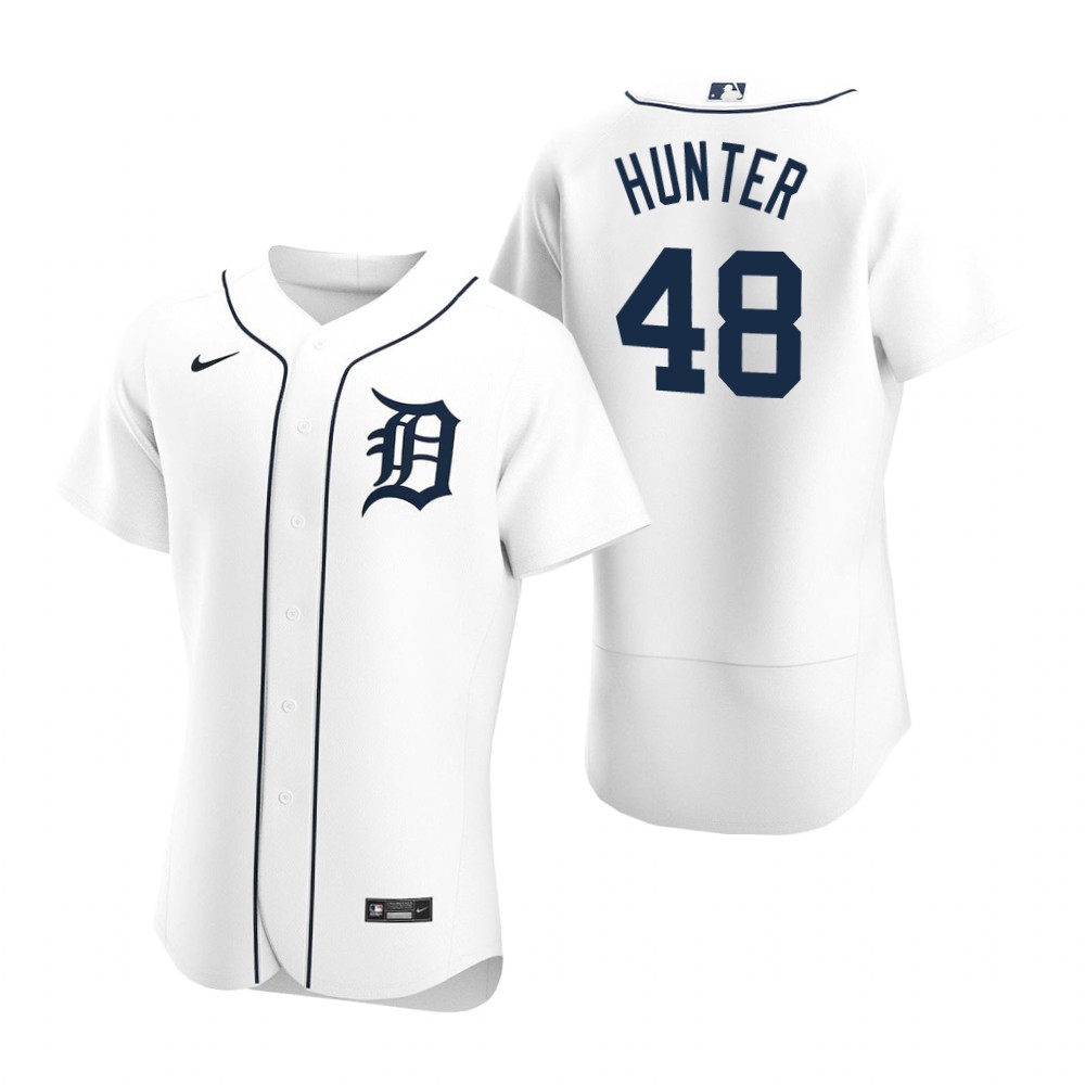Men's Detroit Tigers Retired Player #48 Torii Hunter Nike Home White Flex base Jersey
