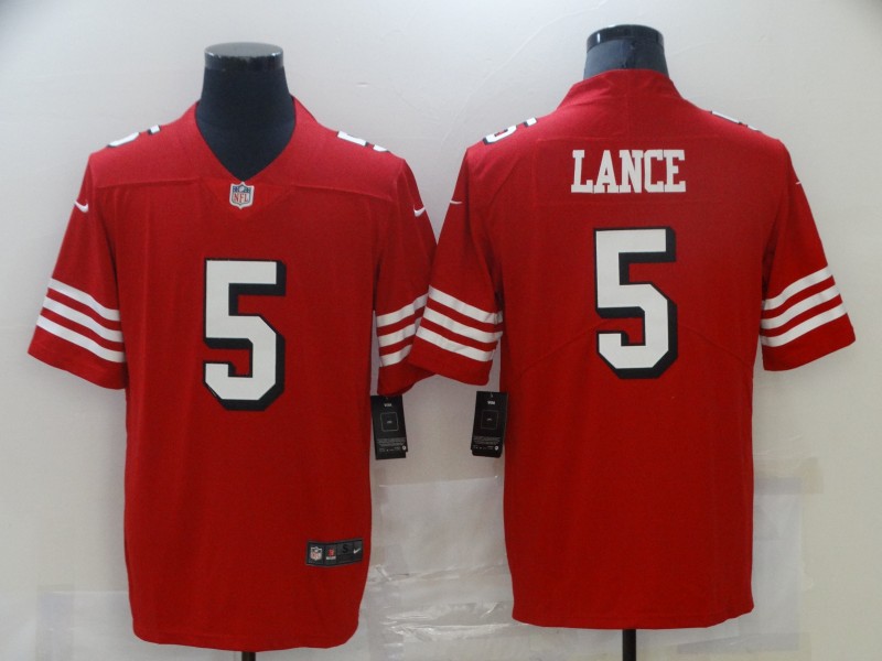 Men's San Francisco 49ers #5 Trey Lance Nike Red Vapor Untouchable Color Rush Limited Player Jersey Men's San Francisco 49ers #5 Trey Lance Nike Red Vapor Untouchable Color Rush Limited Player Jersey