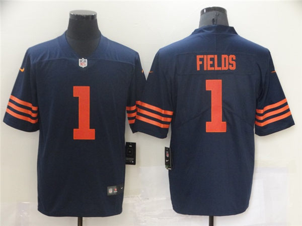 Men's Chicago Bears #1 Justin Fields Nike Navy Orange Vapor Limited Jersey