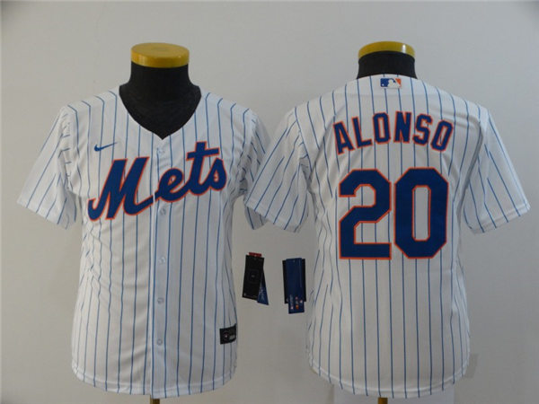 Youth New York Mets #20 Pete Alonso Nike White Pinstripe Jersey