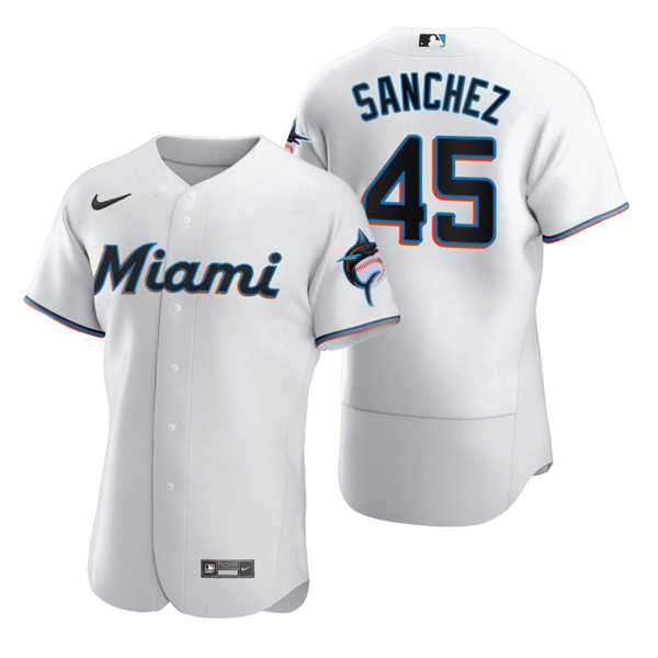 Men's Miami Marlins #45 Sixto Sanchez Nike White Home Flex Base Jersey