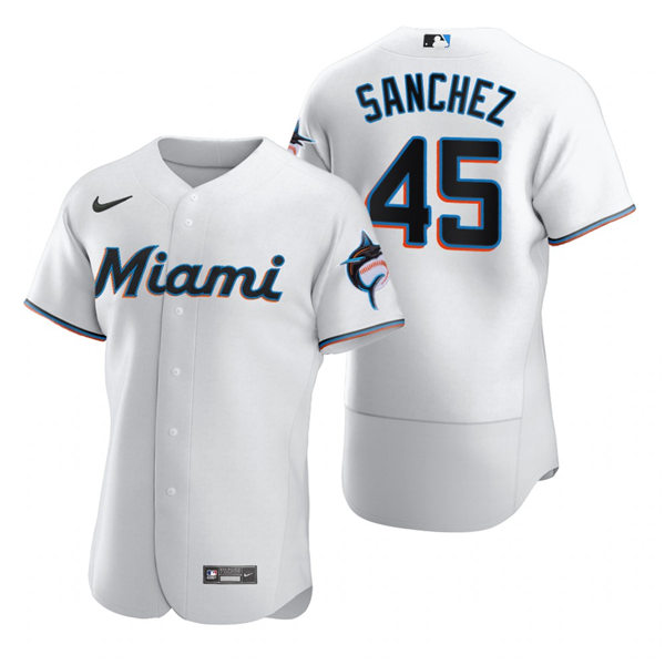 Men's Miami Marlins #45 Sixto Sanchez Nike White Home Flex Base Jersey Men's Miami Marlins #45 Sixto Sanchez Nike White Home Flex Base Jersey