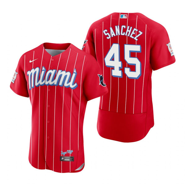 Men's Miami Marlins #45 Sixto Sanchez Nike Red 2021 MLB City Connect Jersey