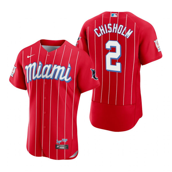 Men's Miami Marlins #2 Jazz Chisholm Nike Red 2021 MLB City Connect Jersey