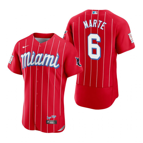 Men's Miami Marlins #6 Starling Marte Nike Red 2021 MLB City Connect Jersey Men's Miami Marlins #6 Starling Marte Nike Red 2021 MLB City Connect Jersey