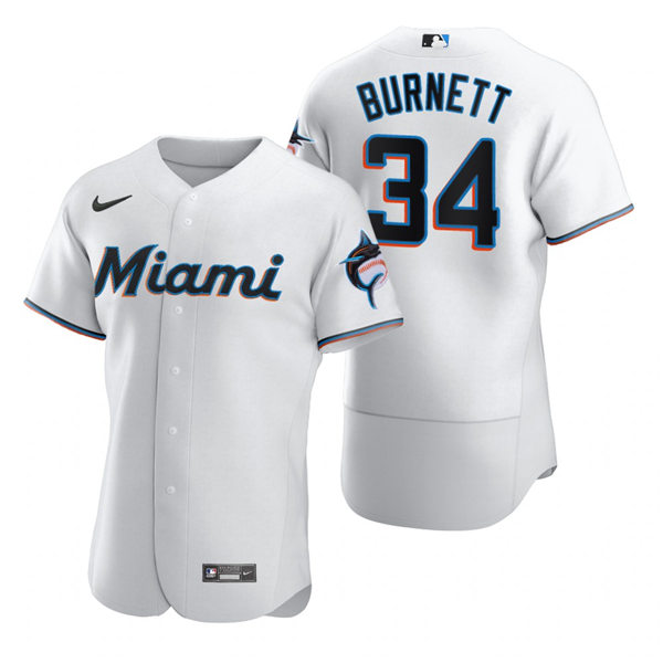 Men's Miami Marlins Retired Player #34 A.J. Burnett Nike White Home Flex Base Jersey Men's Miami Marlins Retired Player #34 A.J. Burnett Nike White Home Flex Base Jersey