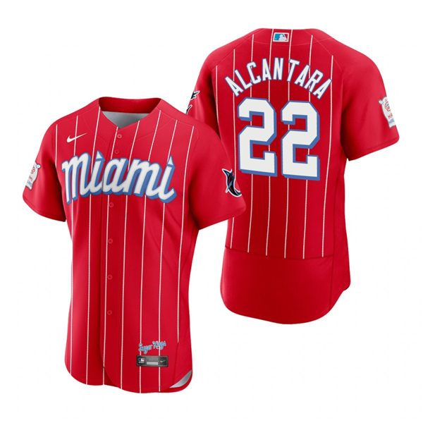 Men's Miami Marlins #22 Sandy Alcantara Nike Red 2021 MLB City Connect Jersey Men's Miami Marlins #22 Sandy Alcantara Nike Red 2021 MLB City Connect Jersey