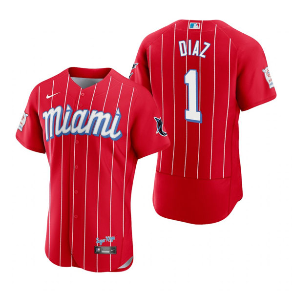 Men's Miami Marlins #1 Isan Diaz Nike Red 2021 MLB City Connect Jersey Men's Miami Marlins #1 Isan Diaz Nike Red 2021 MLB City Connect Jersey