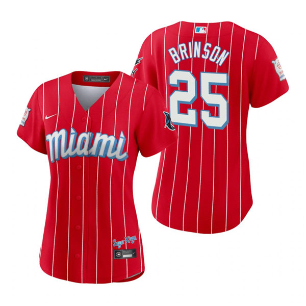 Women's Miami Marlins #25 Lewis Brinson Nike Red 2021 MLB City Connect Jersey