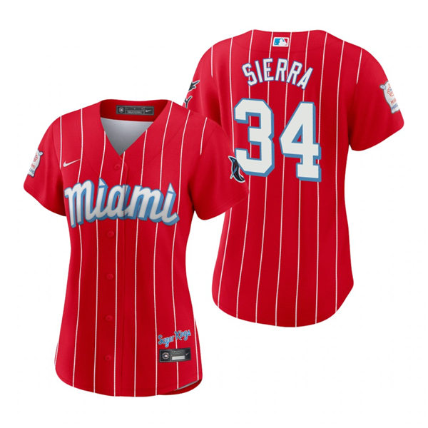 Women's Miami Marlins #34 Magneuris Sierra Nike Red 2021 MLB City Connect Jersey