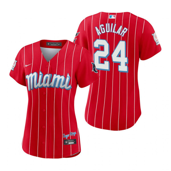 Women's Miami Marlins #24 Jesus Aguilar Nike Red 2021 MLB City Connect Jersey
